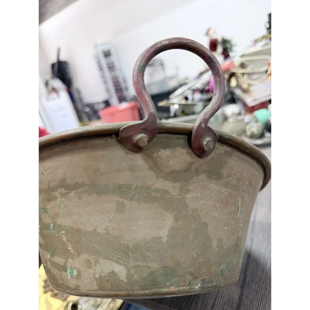 Antique Hammered Copper Pot With Handles  Decor Use Only